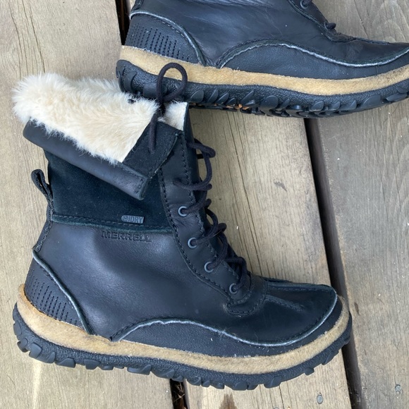 Boots MERRELL MID POLAR Waterproof Leather SELECT DRY Black Fur Lined Size 6 - Picture 6 of 15
